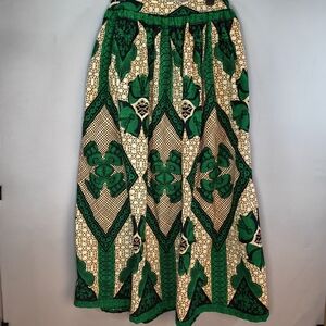Melange Mode Women's Green/Tan African Print Maxi Skirt, Size L